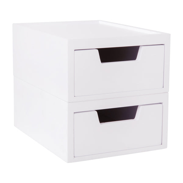 White |#| Set of 2 Enginnered Wood Storage Boxes with Pullout Drawers in White