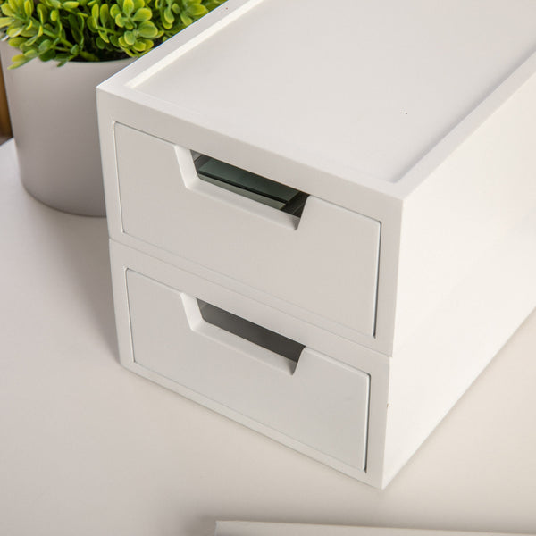 White |#| Set of 2 Enginnered Wood Storage Boxes with Pullout Drawers in White