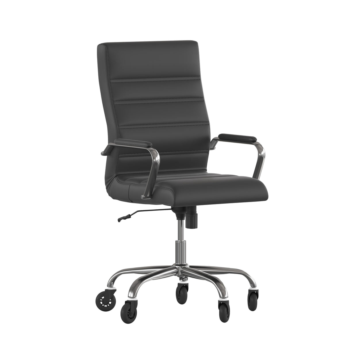 Black LeatherSoft/Chrome Frame |#| Executive Chair with Chrome Frame & Arms on Skate Wheels - Black LeatherSoft