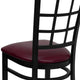 Burgundy Vinyl Seat/Black Metal Frame |#| Black Window Back Metal Restaurant Chair - Burgundy Vinyl Seat