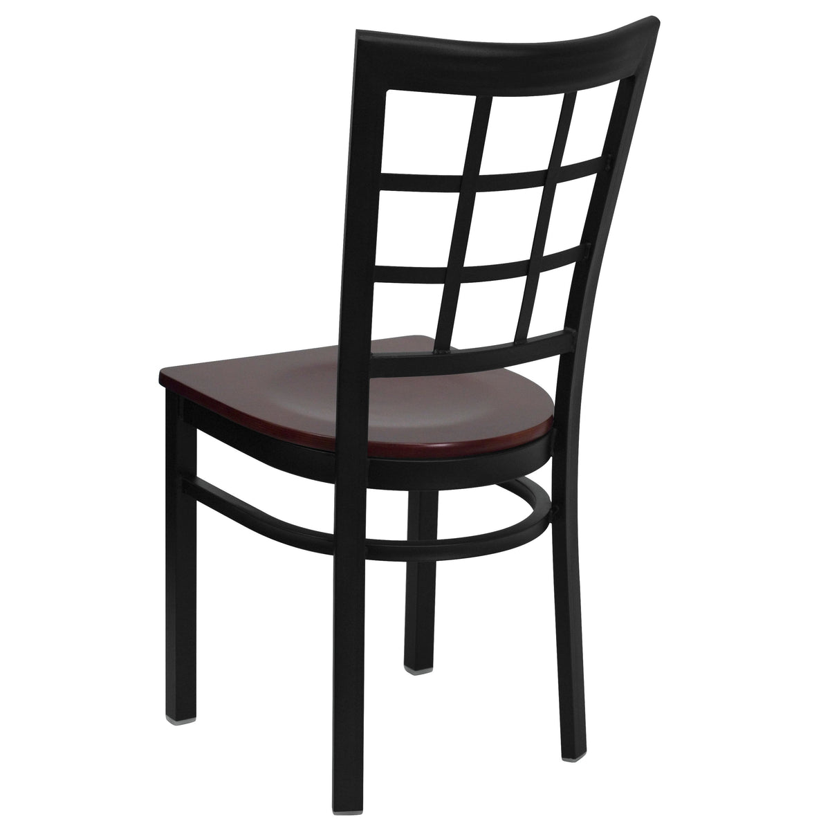 Mahogany Wood Seat/Black Metal Frame |#| Black Window Back Metal Restaurant Chair - Mahogany Wood Seat