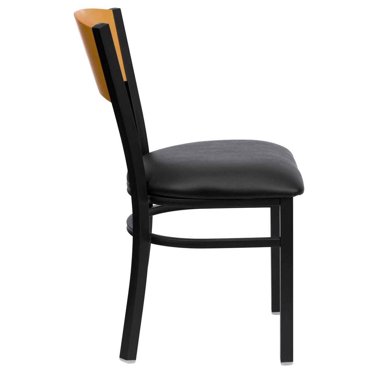 Natural Wood Back/Black Vinyl Seat/Black Metal Frame |#| Black Circle Back Metal Restaurant Chair - Natural Wood Back, Black Vinyl Seat