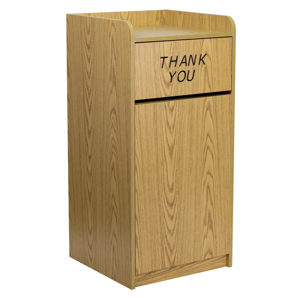 Oak |#| Wood Tray Top Receptacle in Oak - Commercial Grade Push Door Trash Can