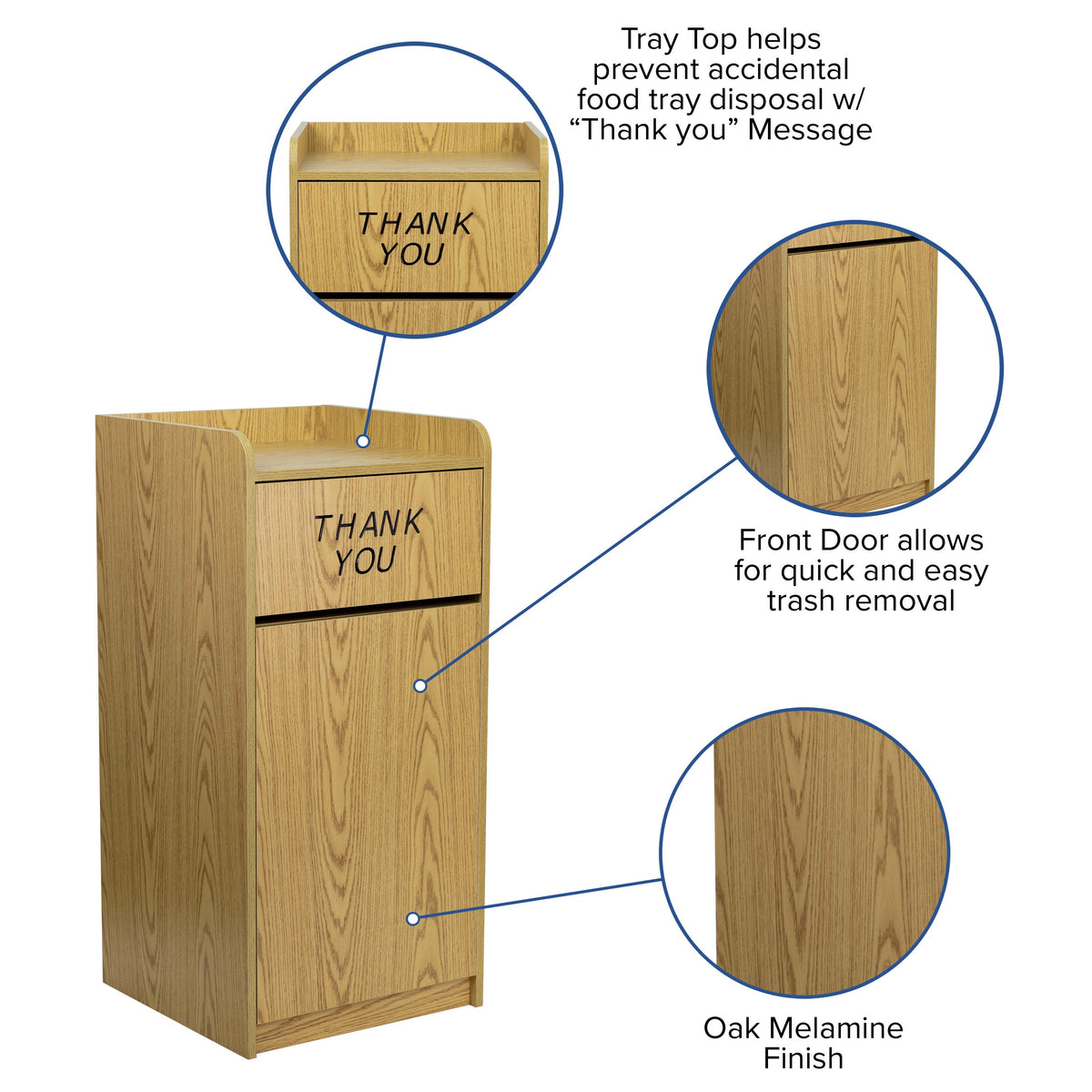 Oak |#| Wood Tray Top Receptacle in Oak - Commercial Grade Push Door Trash Can