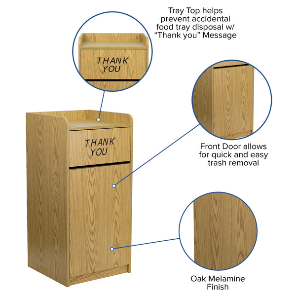 Oak |#| Wood Tray Top Receptacle in Oak - Commercial Grade Push Door Trash Can