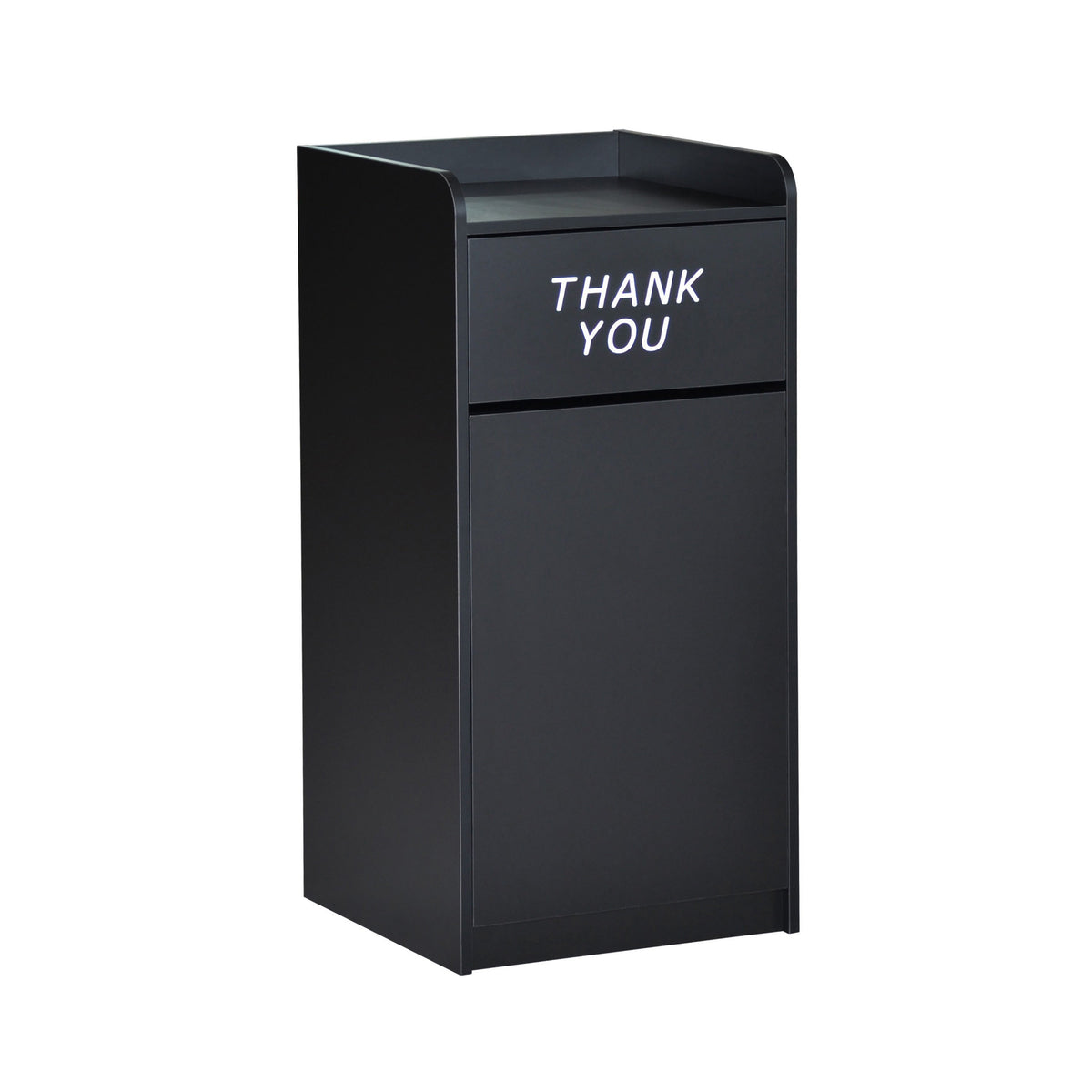 Black |#| Wood Tray Top Receptacle in Black - Commercial Grade Push Door Trash Can