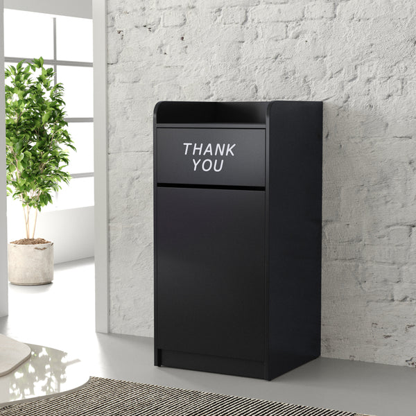 Black |#| Wood Tray Top Receptacle in Black - Commercial Grade Push Door Trash Can