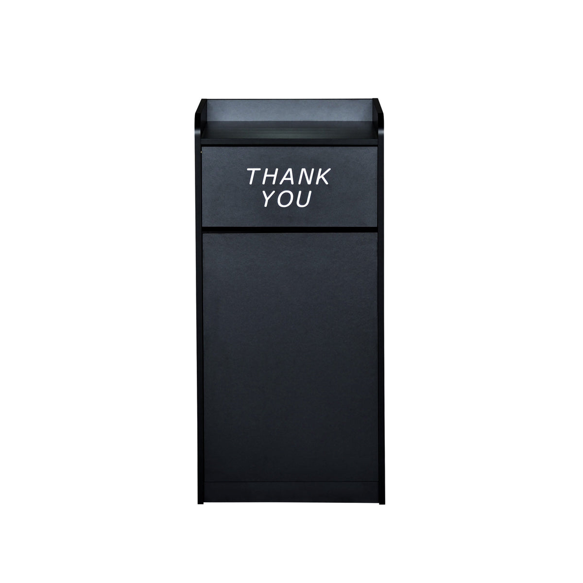 Black |#| Wood Tray Top Receptacle in Black - Commercial Grade Push Door Trash Can