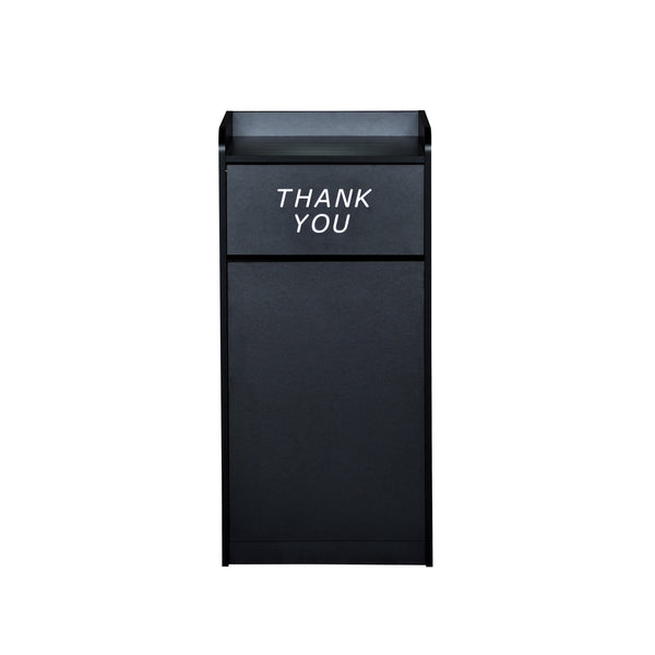 Black |#| Wood Tray Top Receptacle in Black - Commercial Grade Push Door Trash Can