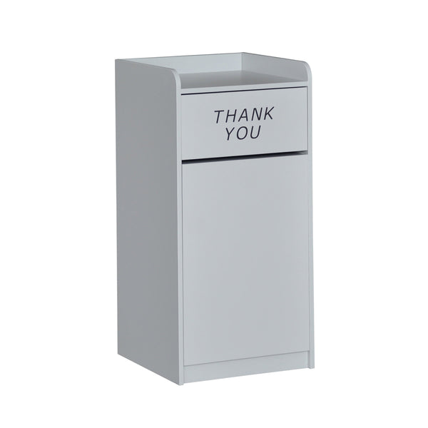 Gray |#| Wood Tray Top Receptacle in Gray - Commercial Grade Push Door Trash Can