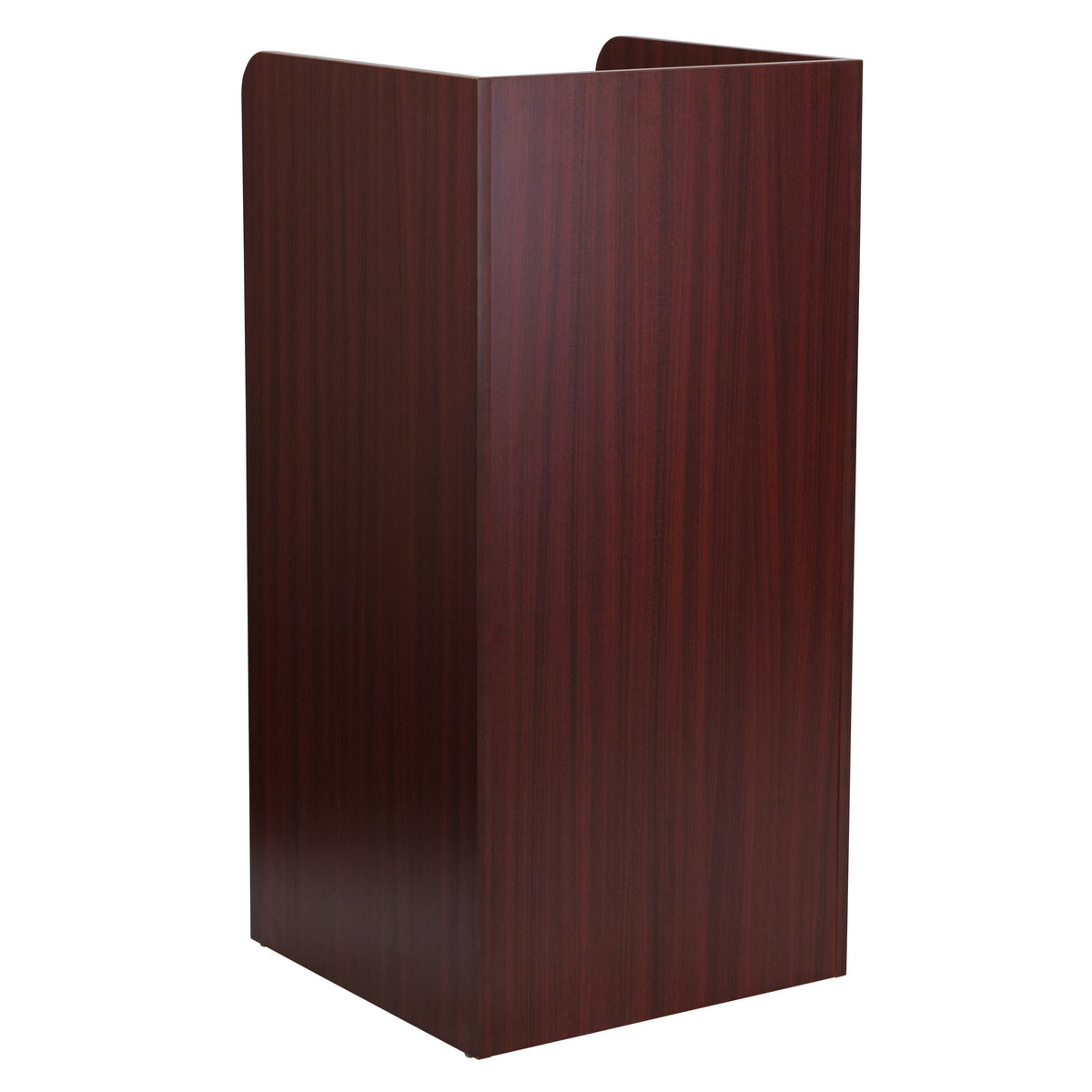 Mahogany |#| Wood Tray Top Receptacle in Mahogany - Commercial Grade Push Door Trash Can