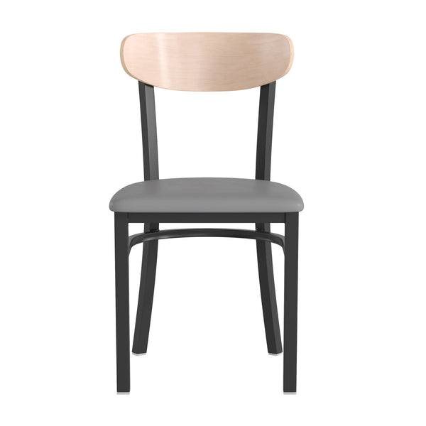 Natural Birch Wood Back/Gray Vinyl Seat |#| Commercial Metal Dining Chair - Vinyl Seat and Wood Boomerang Back-Gray/Natural