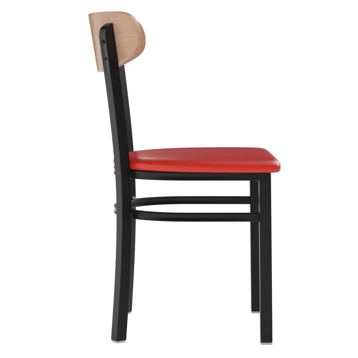 Natural Birch Wood Back/Red Vinyl Seat |#| Commercial Metal Dining Chair - Vinyl Seat and Wood Boomerang Back-Red/Natural