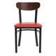 Walnut Wood Back/Red Vinyl Seat |#| Commercial Metal Dining Chair with Vinyl Seat and Wood Boomerang Back-Red/Walnut