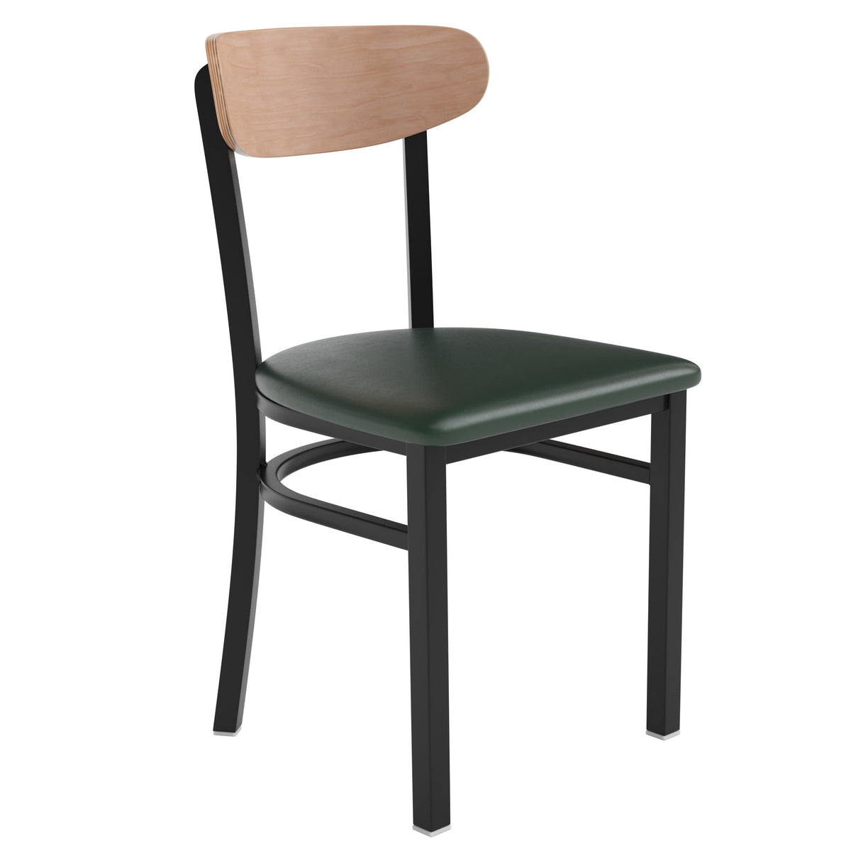 Natural Birch Wood Back/Green Vinyl Seat |#| Commercial Metal Dining Chair - Vinyl Seat - Wood Boomerang Back-Green/Natural