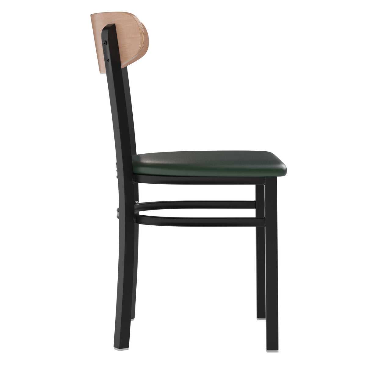 Natural Birch Wood Back/Green Vinyl Seat |#| Commercial Metal Dining Chair - Vinyl Seat - Wood Boomerang Back-Green/Natural