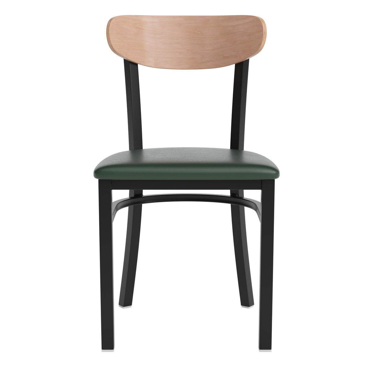 Natural Birch Wood Back/Green Vinyl Seat |#| Commercial Metal Dining Chair - Vinyl Seat - Wood Boomerang Back-Green/Natural