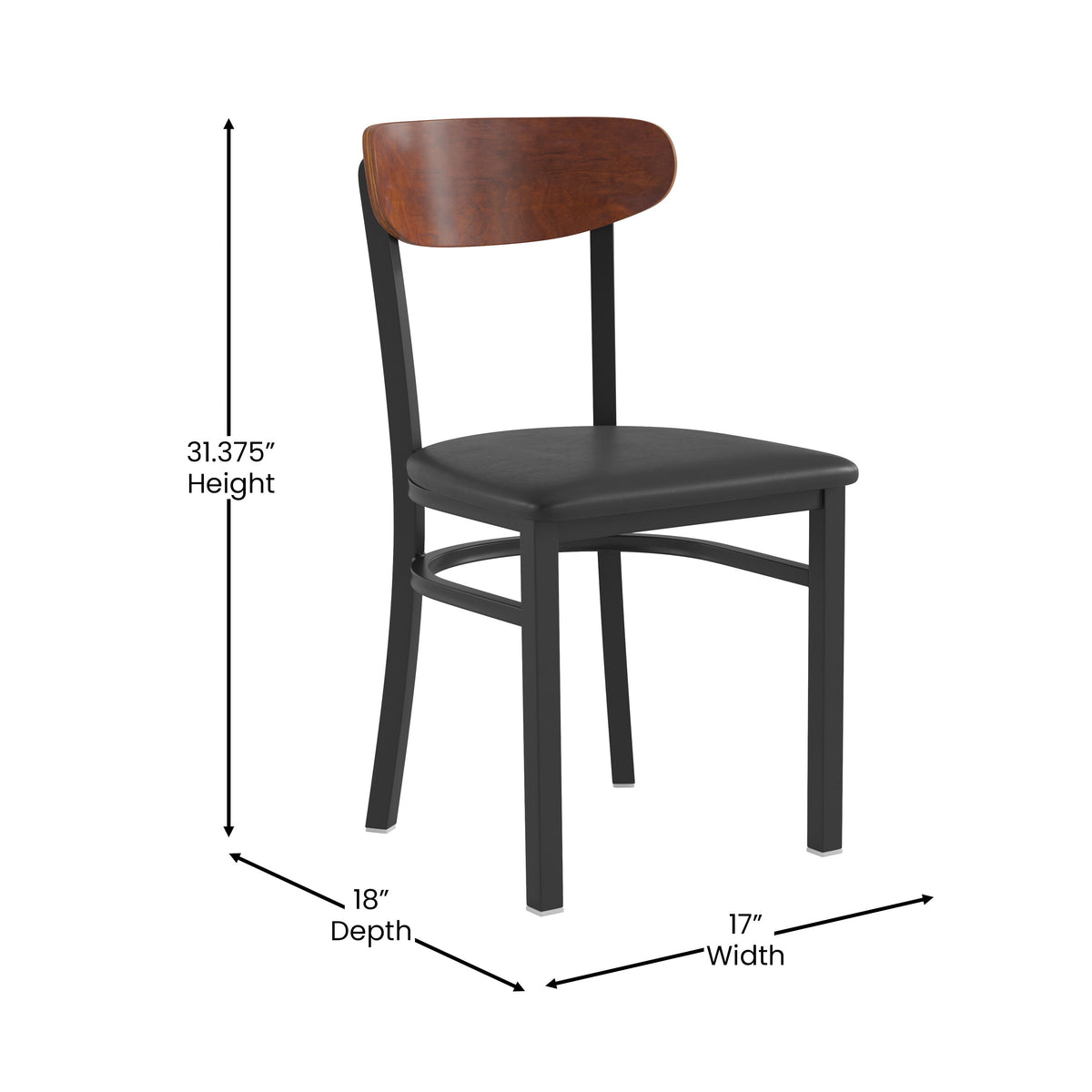 Walnut Wood Back/Black Vinyl Seat |#| Commercial Metal Dining Chair - Vinyl Seat - Wood Boomerang Back-Black/Walnut