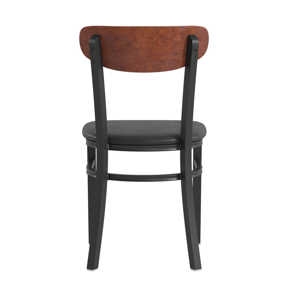 Walnut Wood Back/Black Vinyl Seat |#| Commercial Metal Dining Chair - Vinyl Seat - Wood Boomerang Back-Black/Walnut