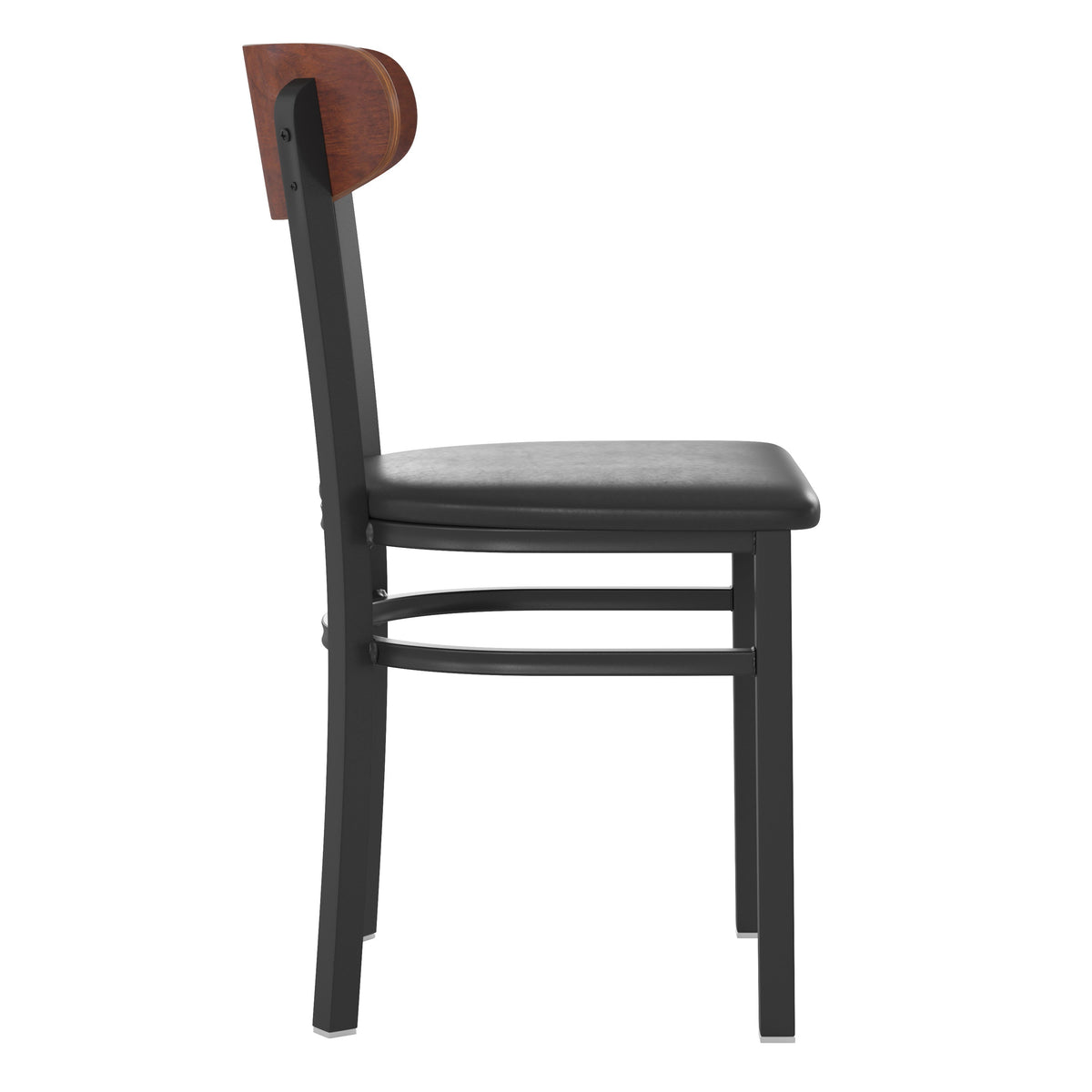 Walnut Wood Back/Black Vinyl Seat |#| Commercial Metal Dining Chair - Vinyl Seat - Wood Boomerang Back-Black/Walnut