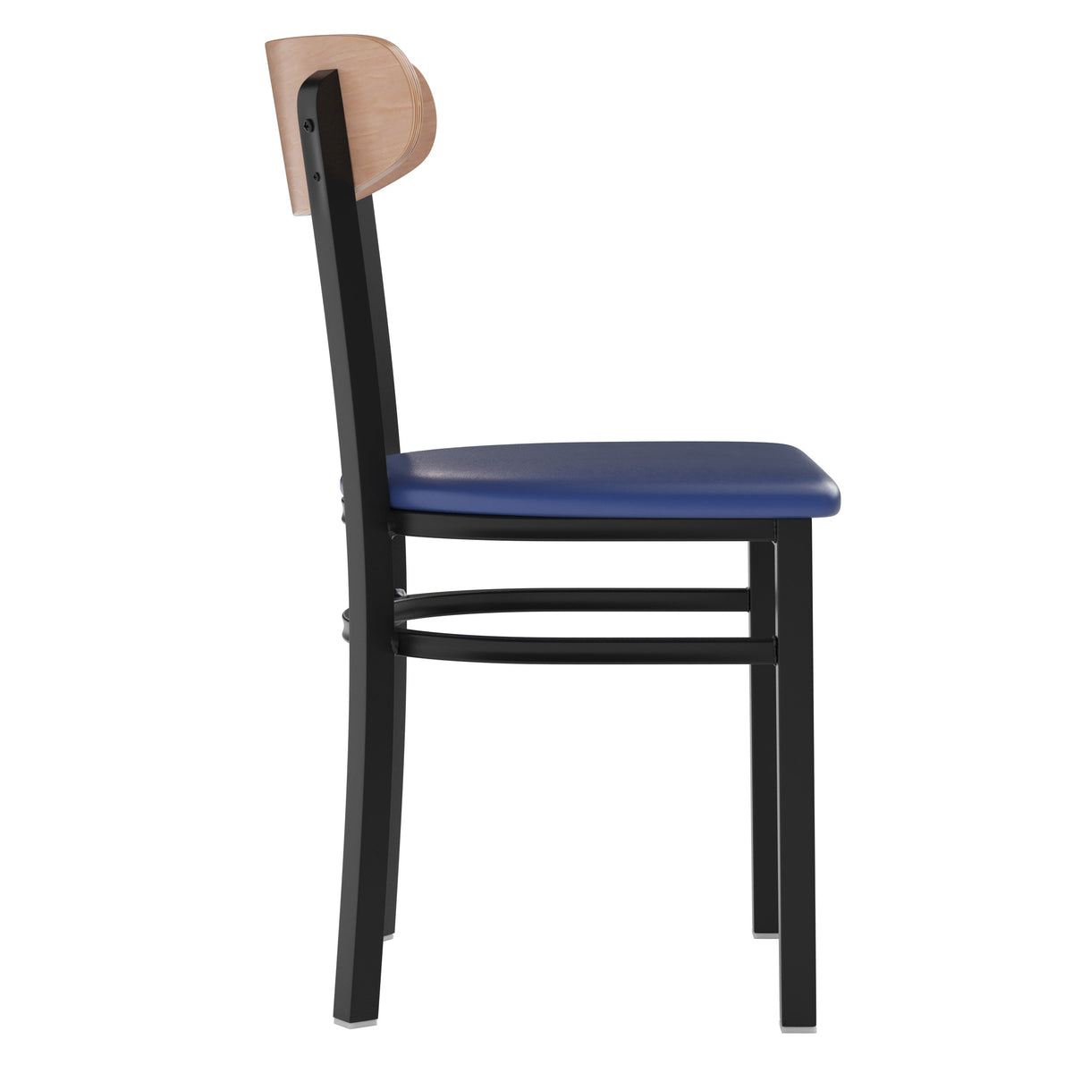 Natural Birch Wood Back/Blue Vinyl Seat |#| Commercial Metal Dining Chair - Vinyl Seat and Wood Boomerang Back-Blue/Natural