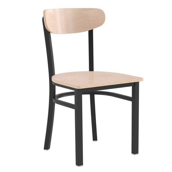 Natural Birch |#| Commercial Metal Dining Chair with Wood Seat and Boomerang Back - Natural Birch