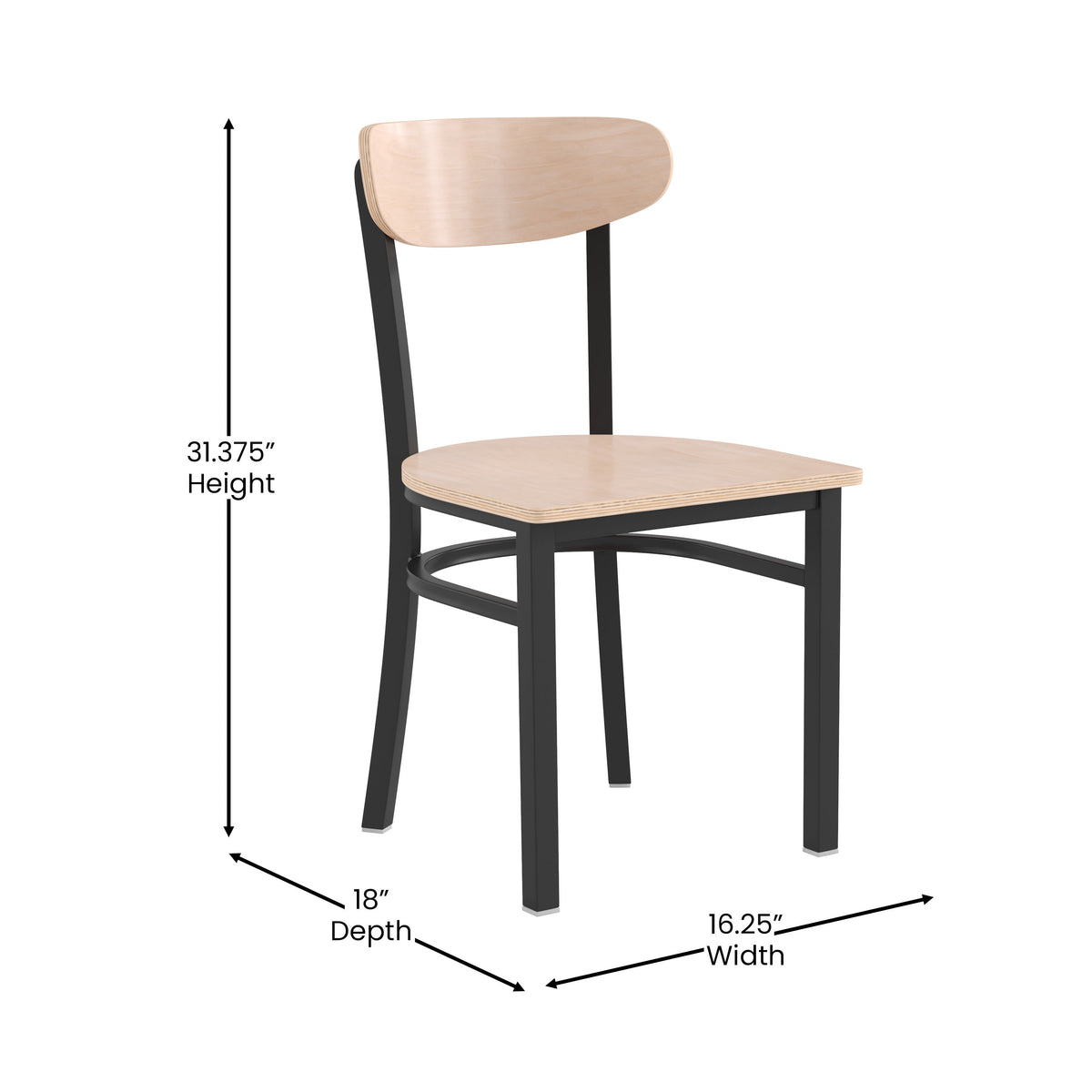 Natural Birch |#| Commercial Metal Dining Chair with Wood Seat and Boomerang Back - Natural Birch