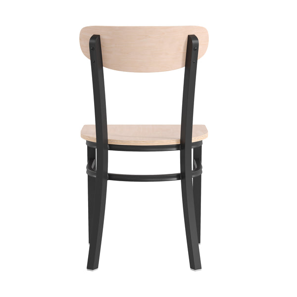 Natural Birch |#| Commercial Metal Dining Chair with Wood Seat and Boomerang Back - Natural Birch