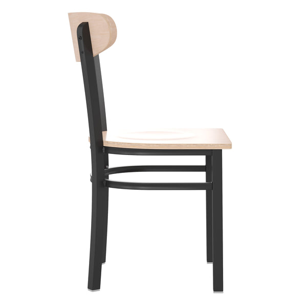 Natural Birch |#| Commercial Metal Dining Chair with Wood Seat and Boomerang Back - Natural Birch