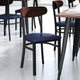 Walnut Wood Back/Blue Vinyl Seat |#| Commercial Metal Dining Chair - Vinyl Seat and Wood Boomerang Back-Blue/Walnut