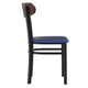 Walnut Wood Back/Blue Vinyl Seat |#| Commercial Metal Dining Chair - Vinyl Seat and Wood Boomerang Back-Blue/Walnut