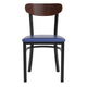 Walnut Wood Back/Blue Vinyl Seat |#| Commercial Metal Dining Chair - Vinyl Seat and Wood Boomerang Back-Blue/Walnut