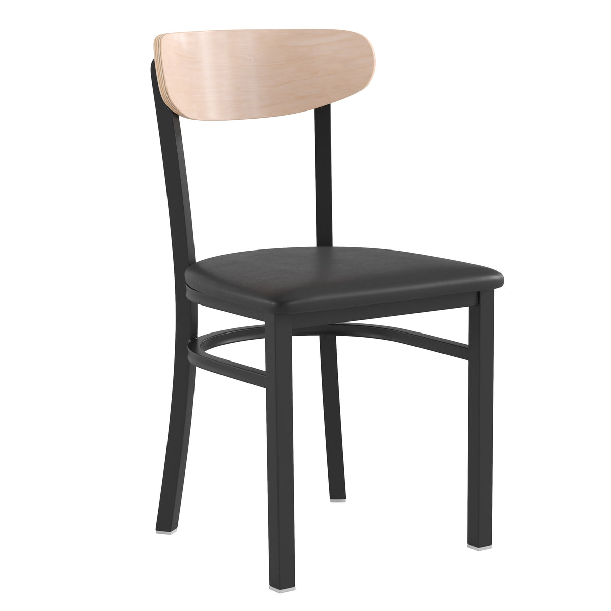 Natural Birch Wood Back/Black Vinyl Seat |#| Commercial Metal Dining Chair with Vinyl Seat-Wood Boomerang Back-Black/Natural