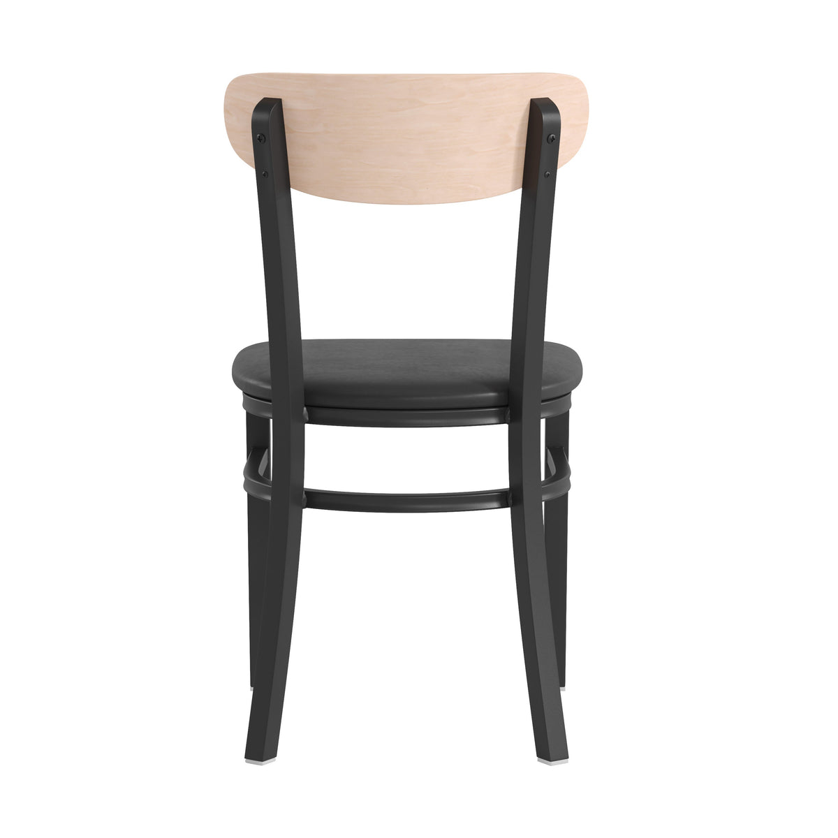 Natural Birch Wood Back/Black Vinyl Seat |#| Commercial Metal Dining Chair with Vinyl Seat-Wood Boomerang Back-Black/Natural