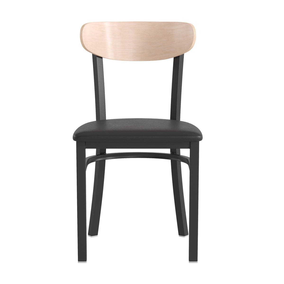 Natural Birch Wood Back/Black Vinyl Seat |#| Commercial Metal Dining Chair with Vinyl Seat-Wood Boomerang Back-Black/Natural