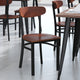 Walnut |#| Commercial Metal Dining Chair with Wood Seat and Boomerang Back - Walnut