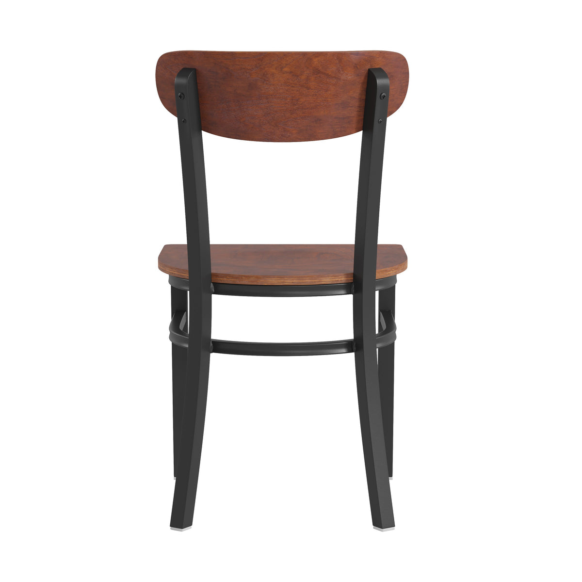 Walnut |#| Commercial Metal Dining Chair with Wood Seat and Boomerang Back - Walnut