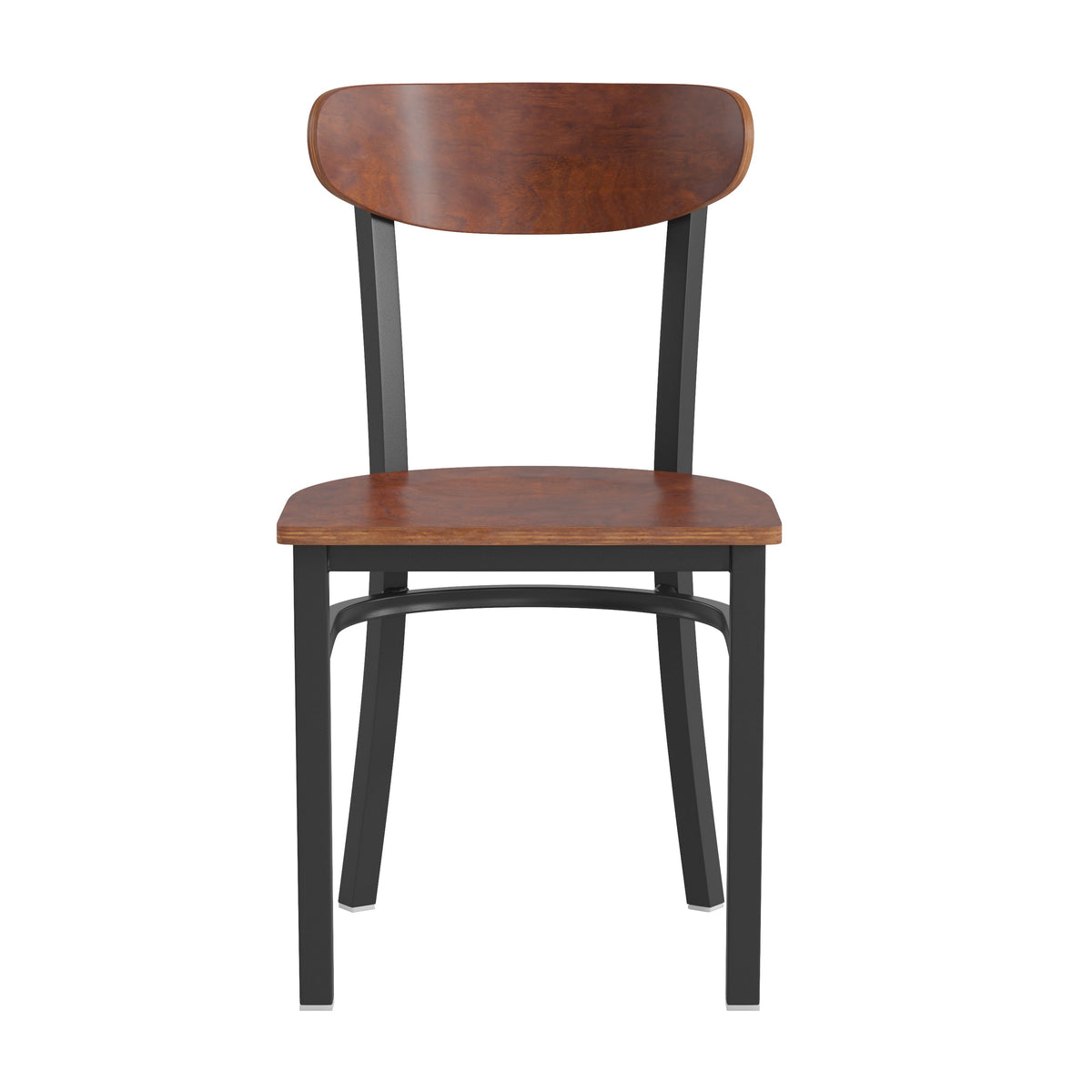 Walnut |#| Commercial Metal Dining Chair with Wood Seat and Boomerang Back - Walnut