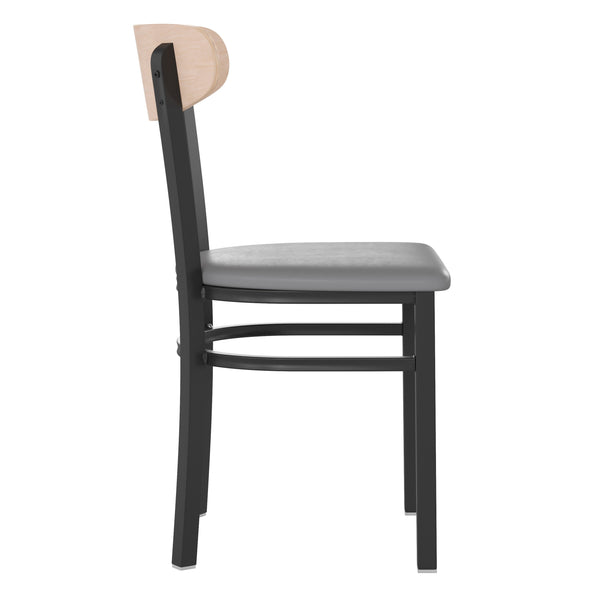 Natural Birch Wood Back/Gray Vinyl Seat |#| Commercial Metal Dining Chair - Vinyl Seat and Wood Boomerang Back-Gray/Natural