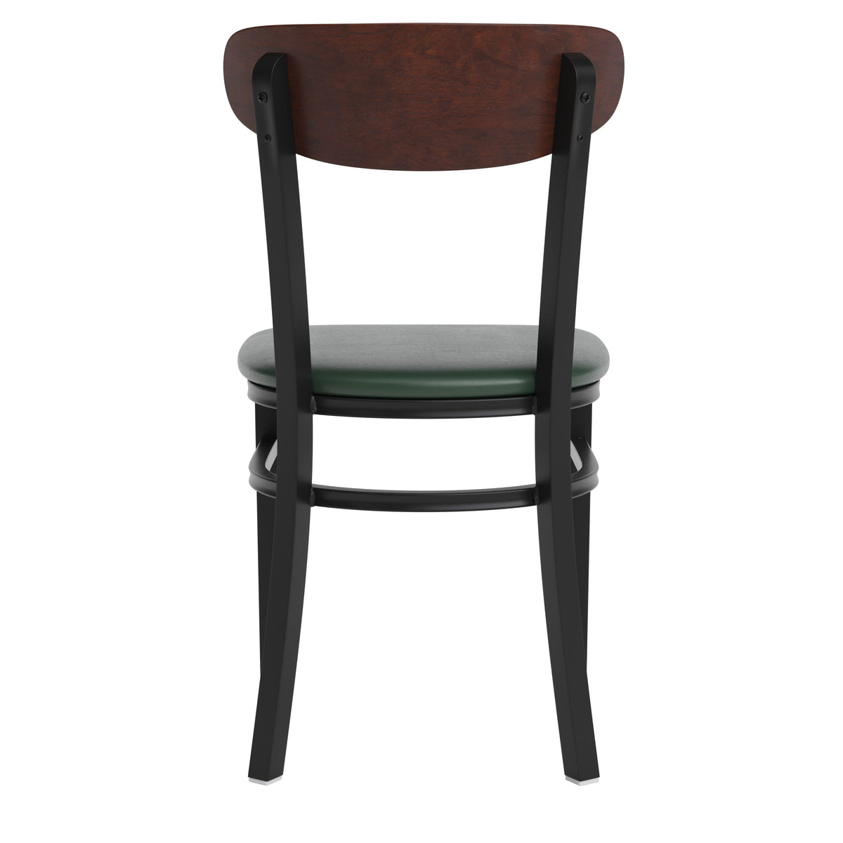 Walnut Wood Back/Green Vinyl Seat |#| Commercial Metal Dining Chair with Vinyl Seat - Wood Boomerang Back-Green/Walnut