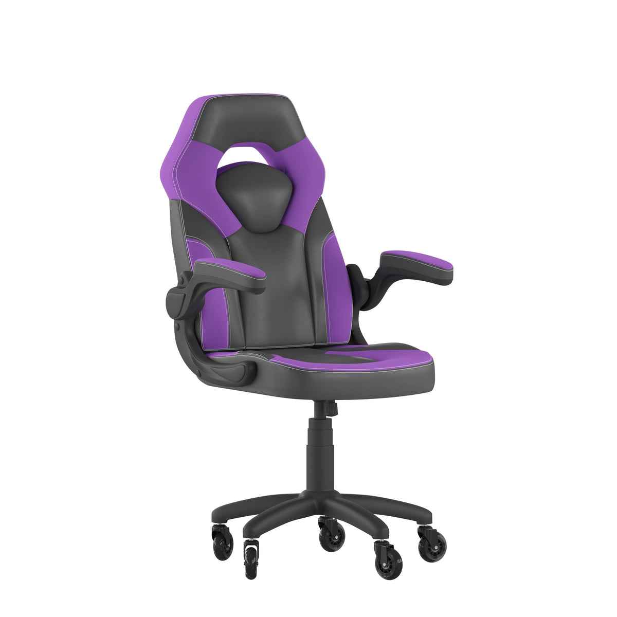 Purple |#| Office Gaming Chair with Skater Wheels & Flip Up Arms - Purple LeatherSoft