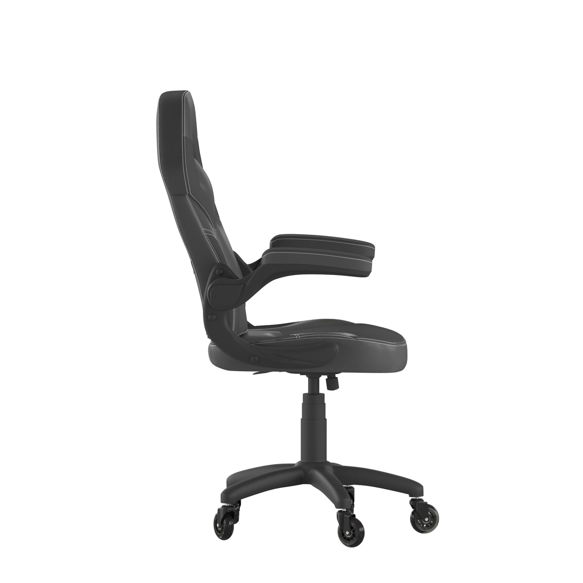 Black |#| Office Gaming Chair with Skater Wheels & Flip Up Arms - Black LeatherSoft