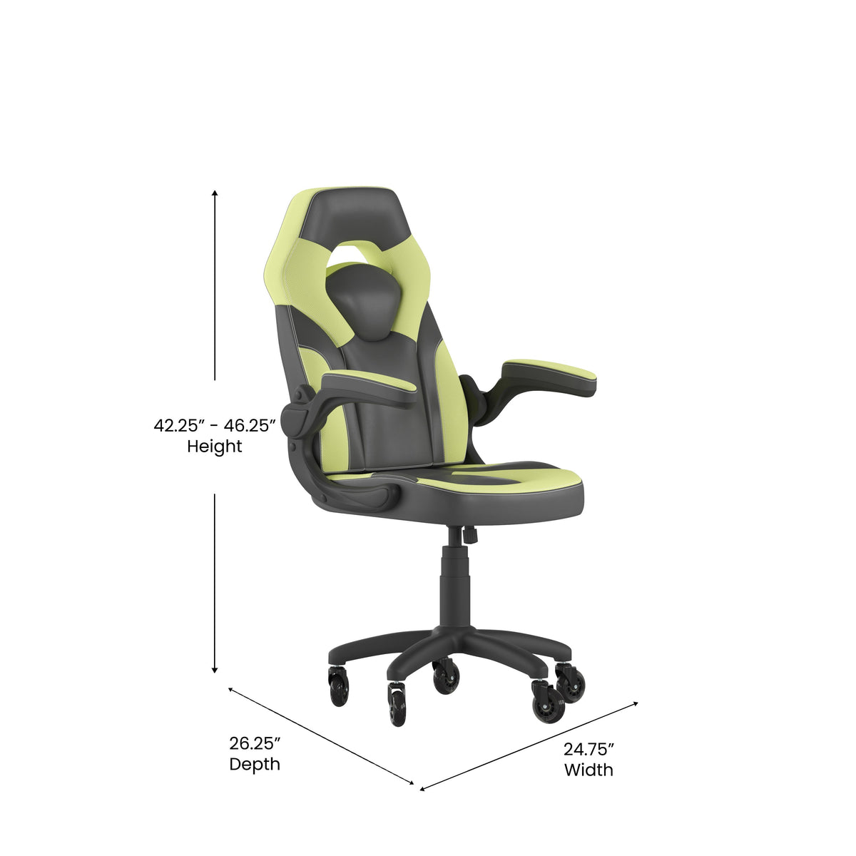 Neon Green |#| Office Gaming Chair with Skater Wheels & Flip Up Arms - Green LeatherSoft