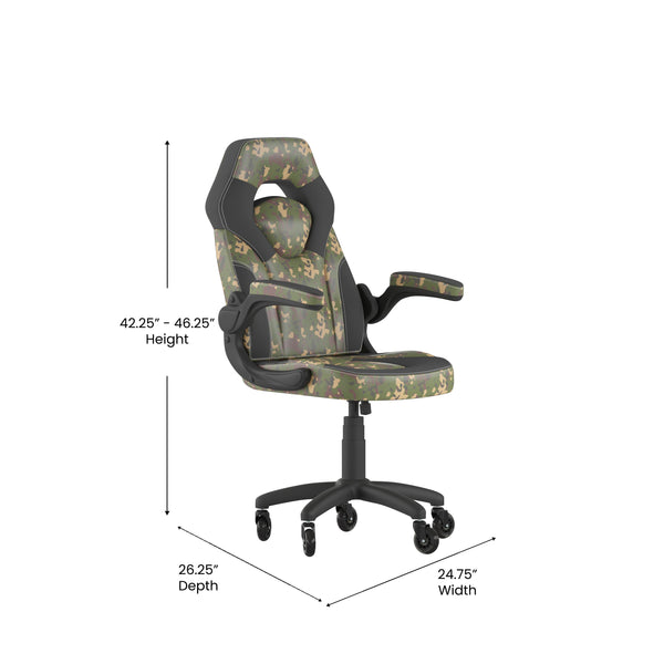 Camouflage |#| Office Gaming Chair with Skater Wheels & Flip Up Arms - Camouflage LeatherSoft