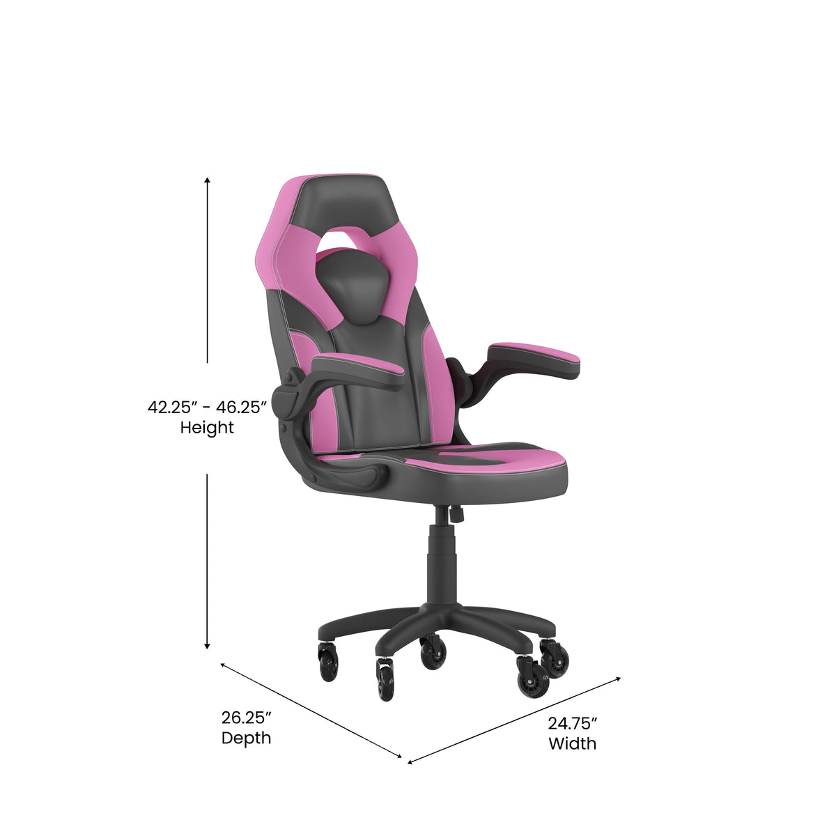 Pink |#| Office Gaming Chair with Skater Wheels & Flip Up Arms - Pink LeatherSoft