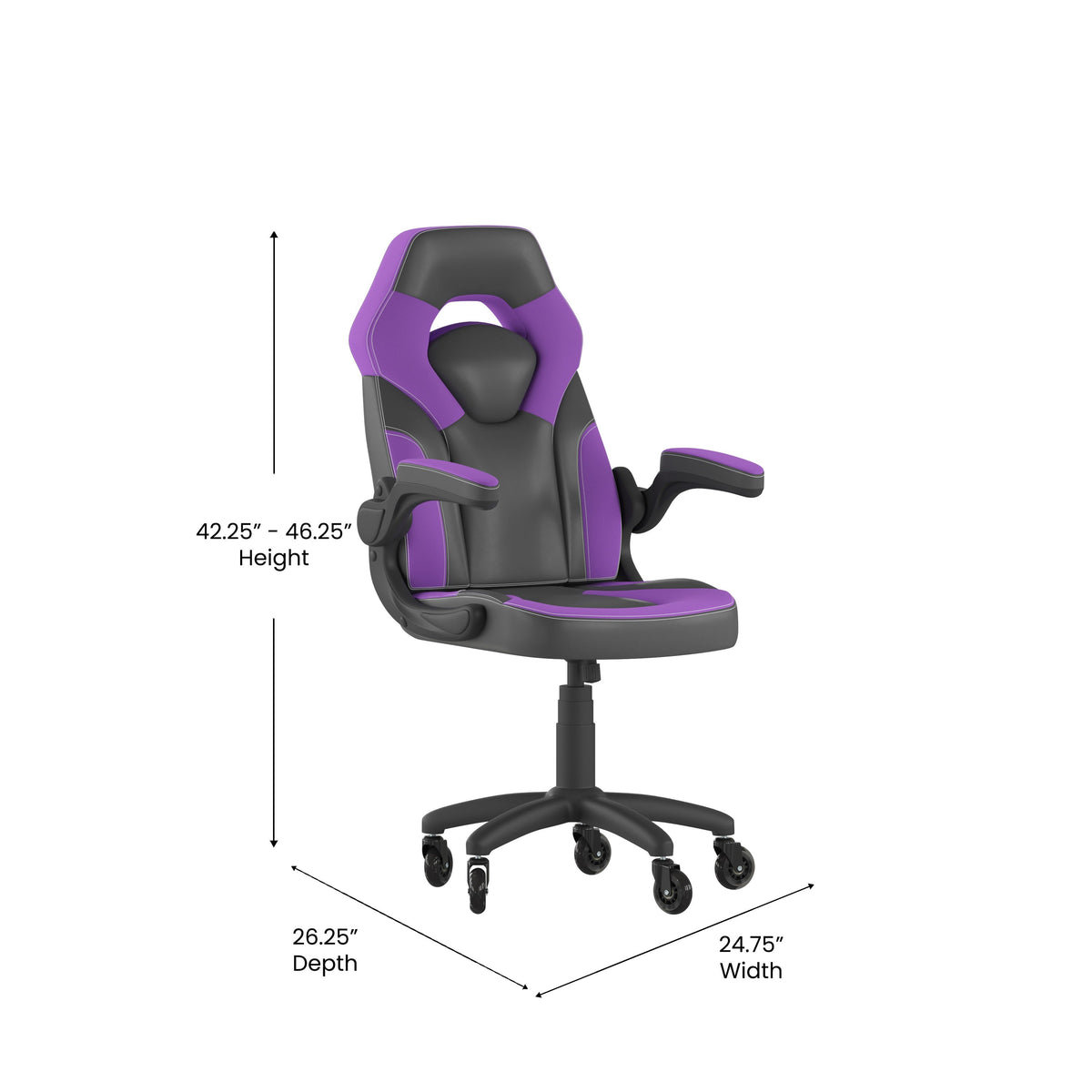 Purple |#| Office Gaming Chair with Skater Wheels & Flip Up Arms - Purple LeatherSoft