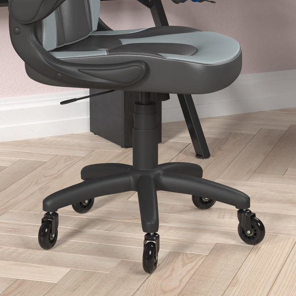 Gray |#| Office Gaming Chair with Skater Wheels & Flip Up Arms - Gray LeatherSoft