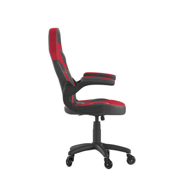 Red |#| Office Gaming Chair with Skater Wheels & Flip Up Arms - Red LeatherSoft