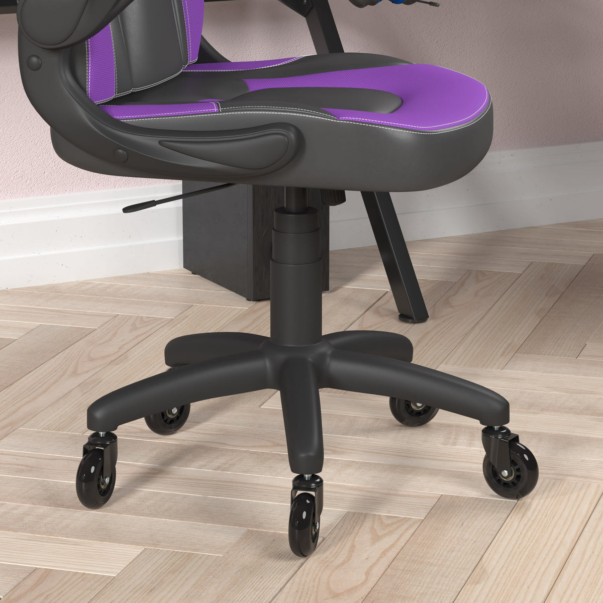 Purple |#| Office Gaming Chair with Skater Wheels & Flip Up Arms - Purple LeatherSoft