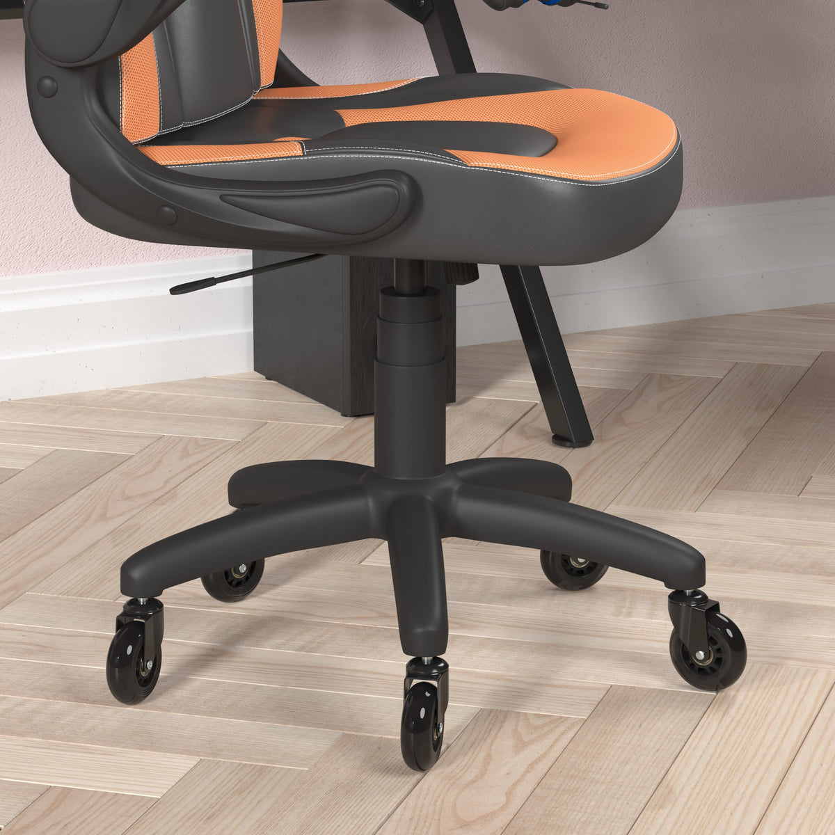 Orange |#| Office Gaming Chair with Skater Wheels & Flip Up Arms - Orange LeatherSoft